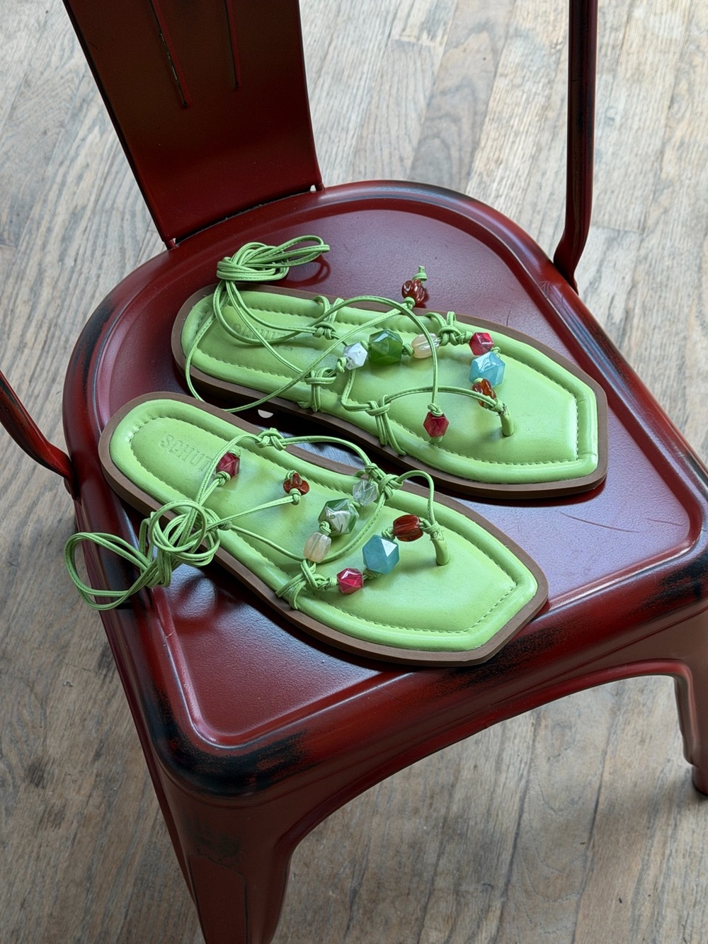 Schutz tropical kiwi green wrap sandals